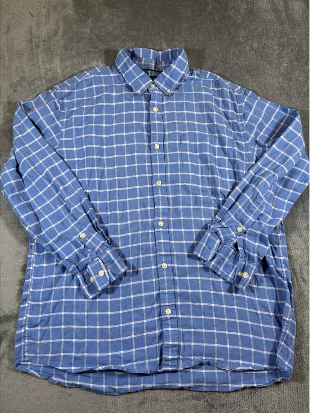 Orvis Classic Fit XL Blue/White Check Long Sleeve Button-Down Linen Blend